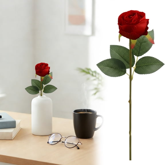 Artificial Potted Flower, Small Vase Fake Flower Plant, Plastic Faux Rose Flower, Mini Artificial Potted Plant for Wedding Home Desk Tabletop Outdoor Office Kitchen, 5.9 * 5.9 inch