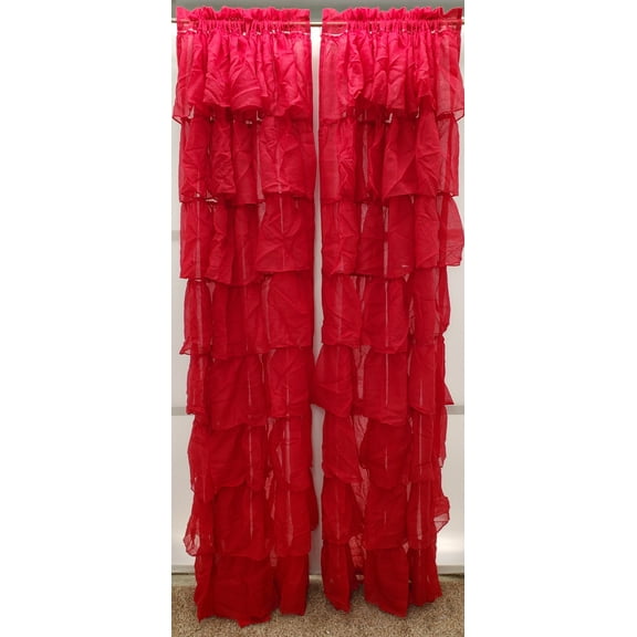 Christmas Red Crinkled Voile Layered Panel Pair 120Wx84L