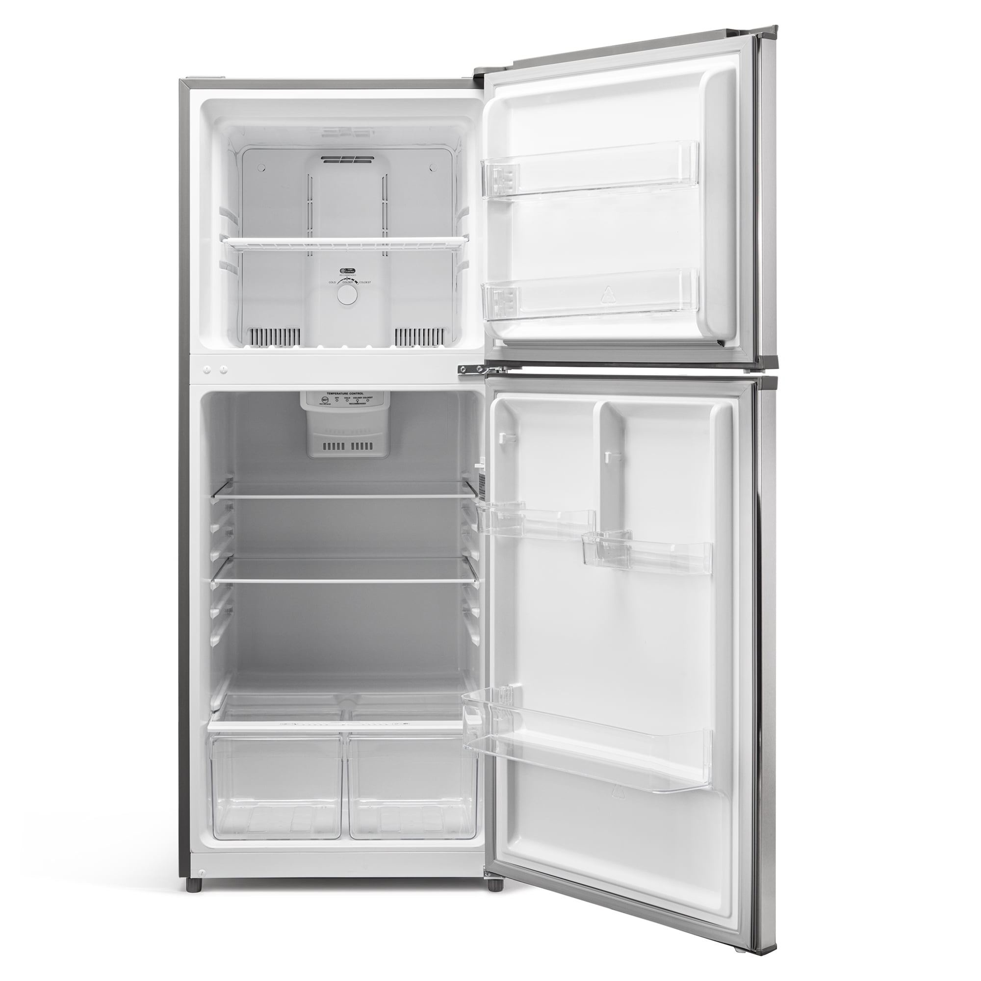 Farberware 10.1 Cu. Ft. Top Mount Refrigerator, Double Door Refrigerator with Adjustable Glass Shelves, Silver