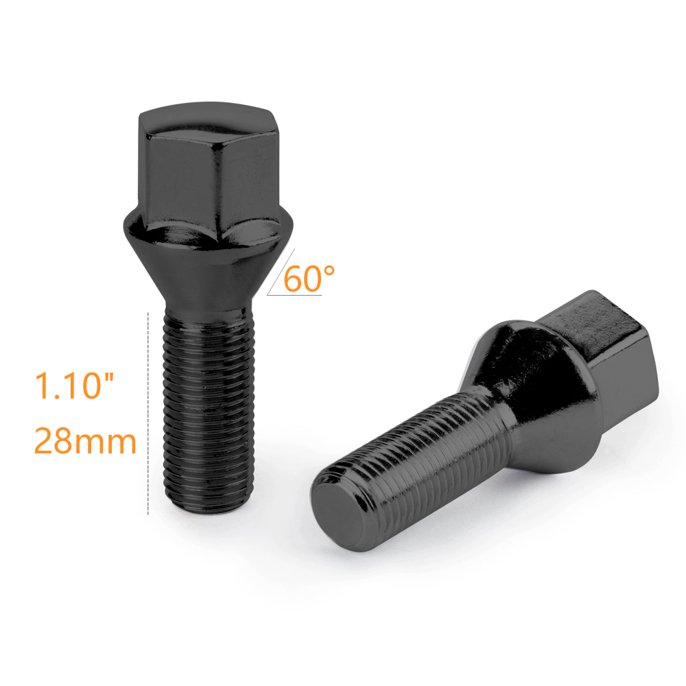 10 PCS BLACK 14X1.5 CONE SEAT LUG BOLTS 1.11'' 28MM THREAD FIT AUDI MERCEDES