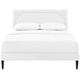 thumbnail image 4 of Platform Bed Frame, Queen Size, White, Faux Vinyl Leather, Mid Century Bedroom, Modern Contemporary HB35112, 4 of 5