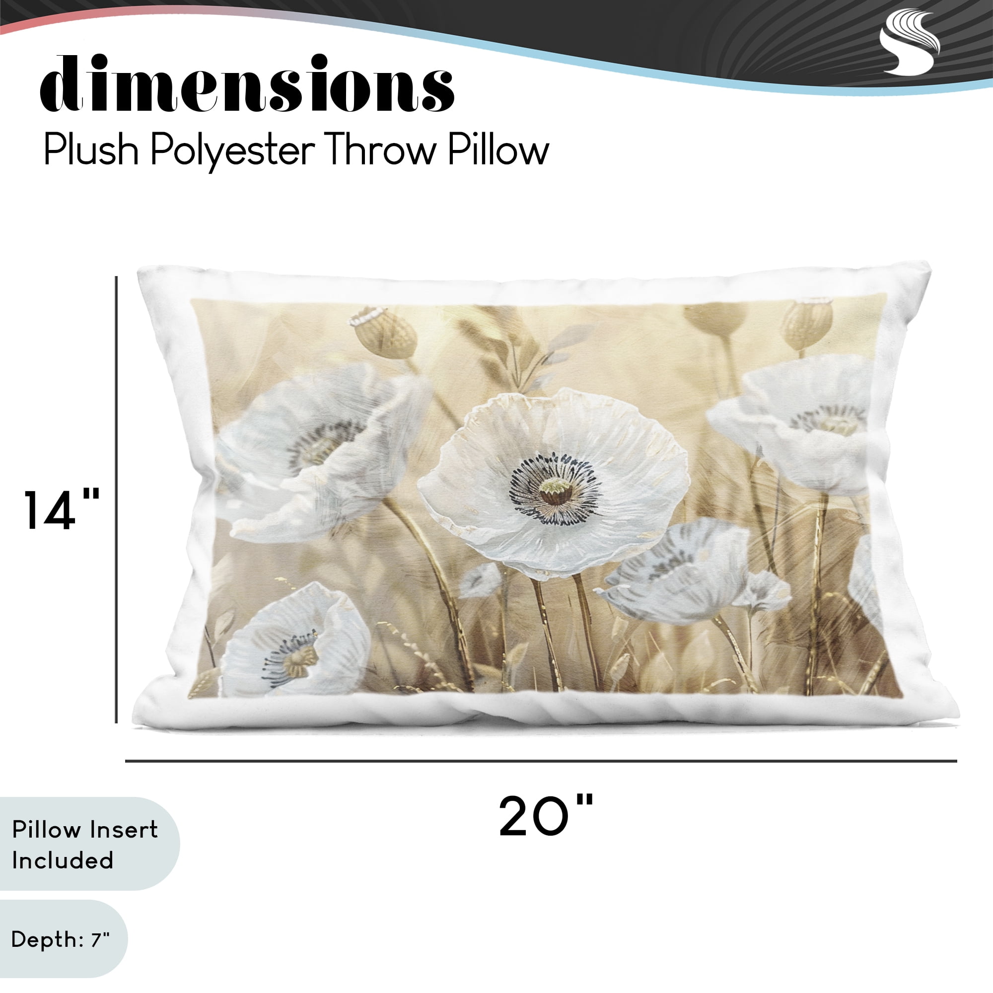 Stupell Industries White Poppies Beige Field Decorative Printed Throw Pillow, design by Kim Allen, 14 x 7 x 20