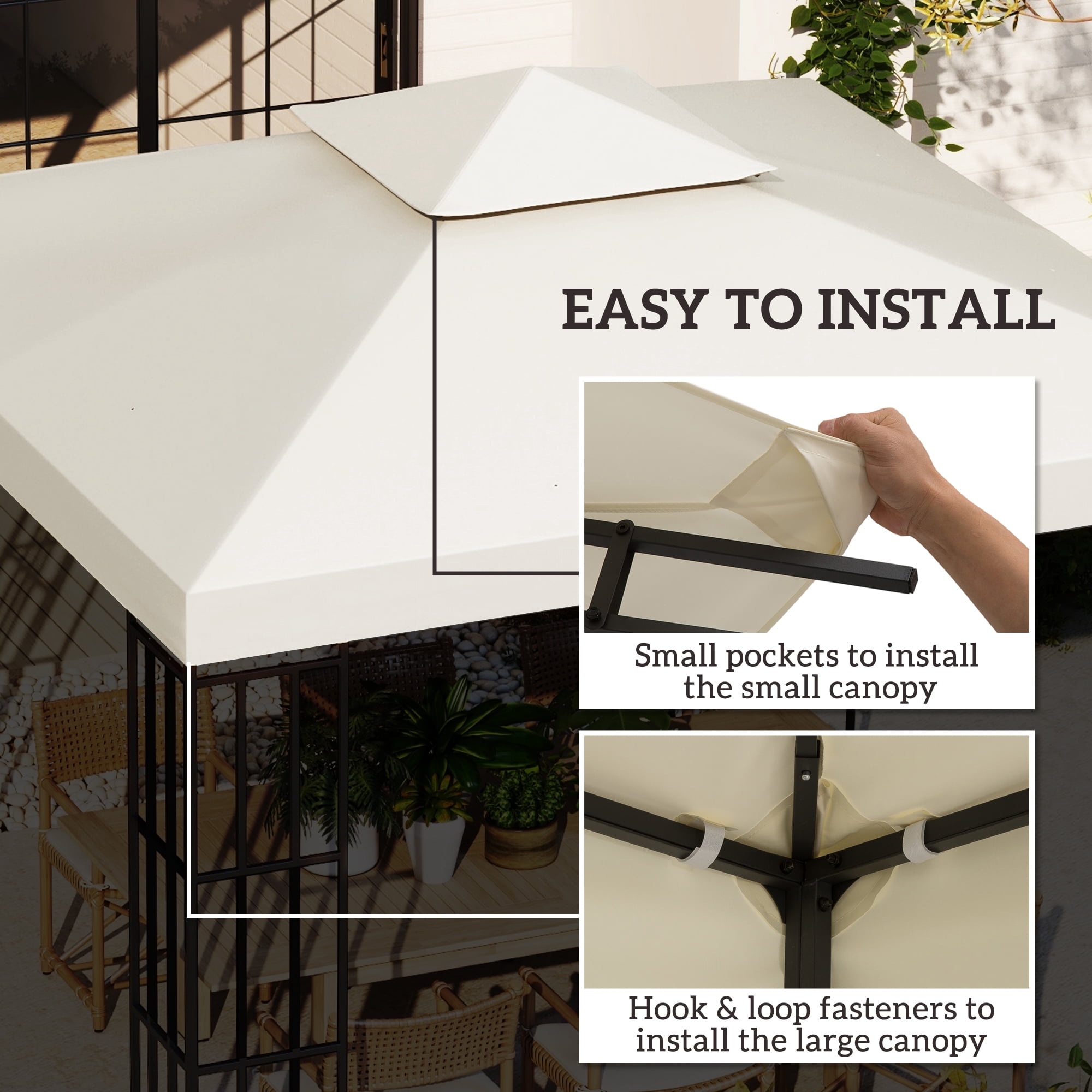 Outsunny 9.8' x 9.8' Gazebo Replacement Canopy, 2-Tier Top Cover for 9.84' x 9.84' Outdoor Gazebo Models 01 -0153 & 100100-076, Cream (TOP ONLY)