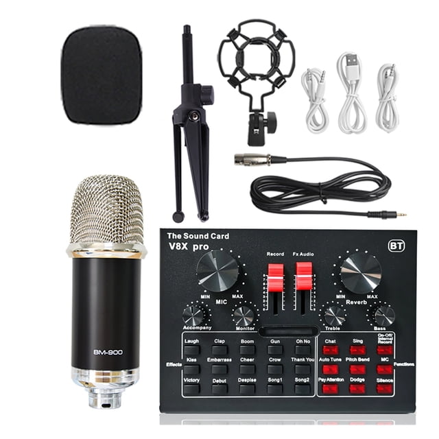 Wireless Karaoke Microphone Tripod WXH1000&BM900 USB Sound Card V8XPRO Professional Studio Condenser Microphone For PC Phone MIC