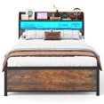 thumbnail image 1 of Coatway Full Bed Frame with LED Lights Power Outlets Storage Headboard Metal Slat Support, 1 of 9
