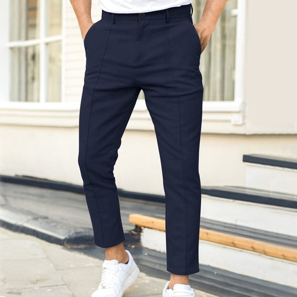 Pantalones largos para hombre, otoño e invierno, con doble pliegue, color liso, informales, para hombre
