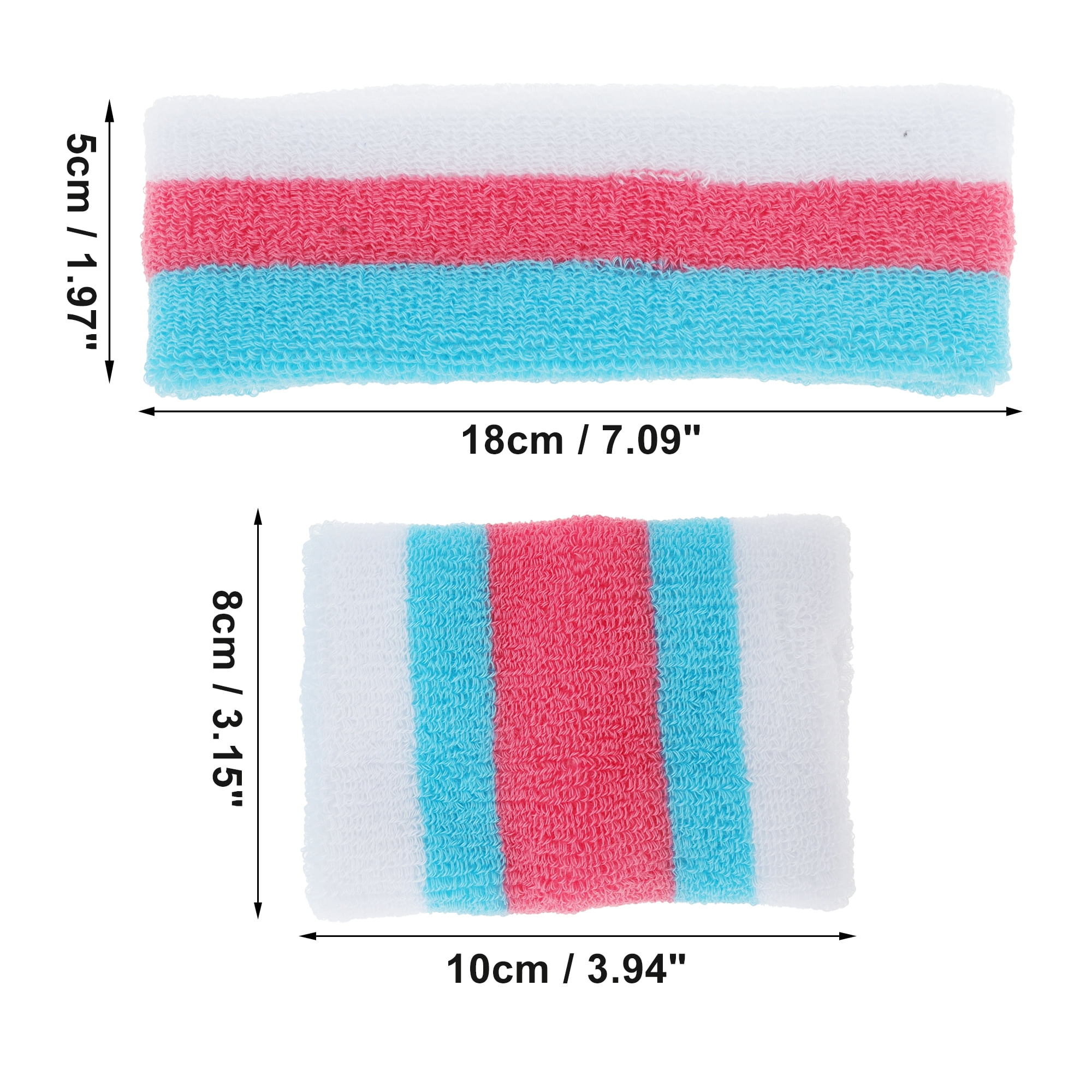 Unique Bargains 3Pcs Comfortable Headband With Wristband Sweat Headband White Blue Red