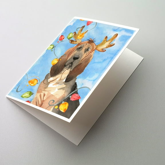 Christmas Lights Bloodhound Greeting Cards and Envelopes Pack of 8