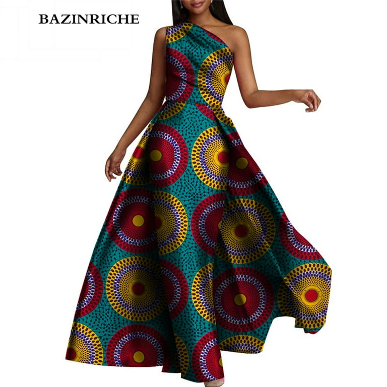 Women's fashion one-shoulder print evening dress Women's fashion one-shoulder print evening dress