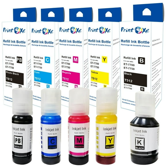 T512 Compatible Ink Refill Bottles Set 512 of 5 Bottles For Epson EcoTank ET 7700 & ET 7750 / ET7700 ET7750 Printers