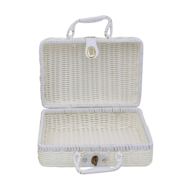 Vintage Rattan Woven Storage Case Makeup Holder Suitcase Sundries Organizer Box