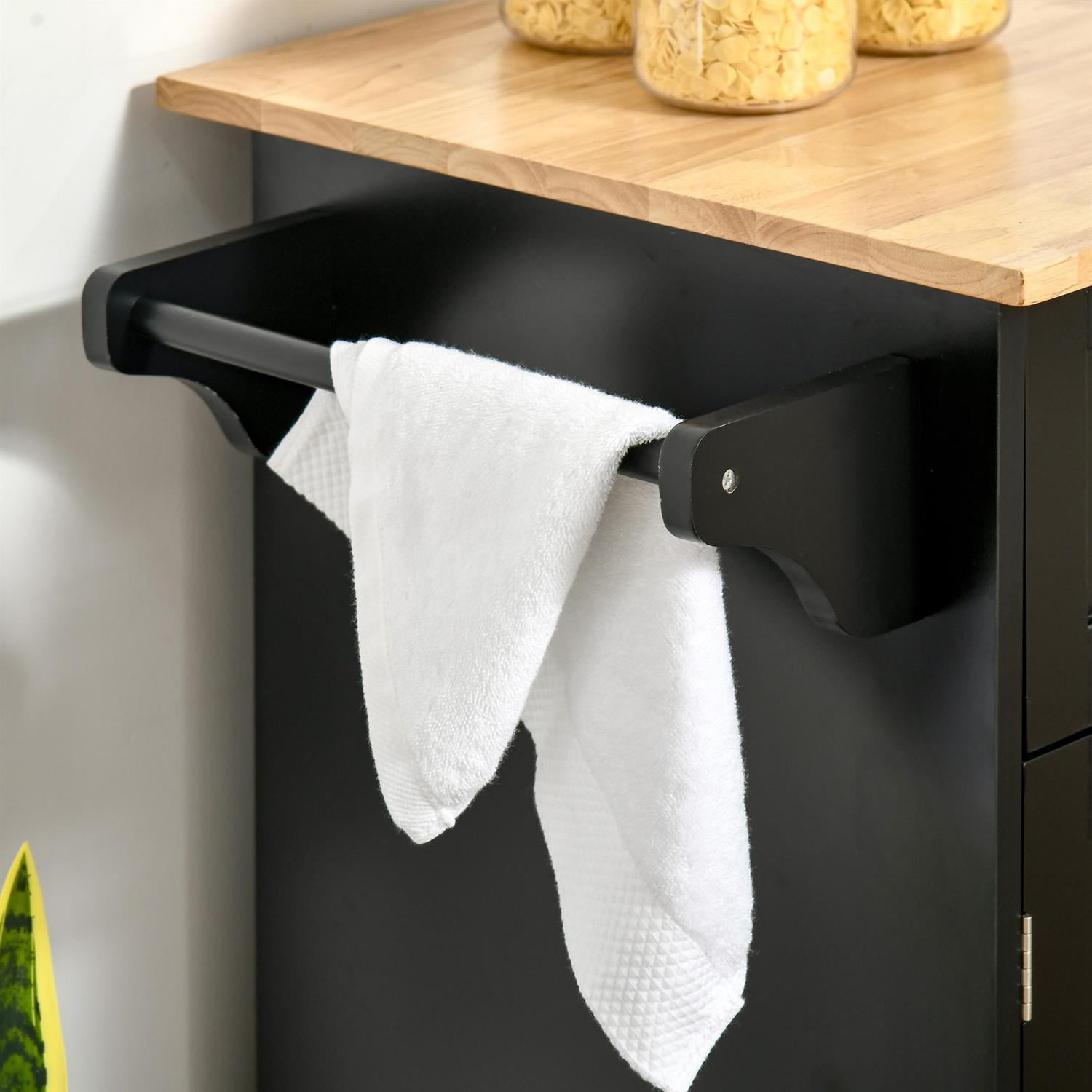 Demi Bonn 41" Modern Rolling Kitchen Cart, Rubberwood Top & Drawers Utility Cart for Home & Kitchen Organization, Black