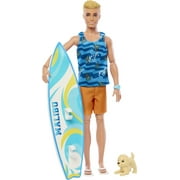 Ken Doll with Surfboard, Poseable Blonde Barbie Ken Beach Doll (Assembled product height: 12 in)