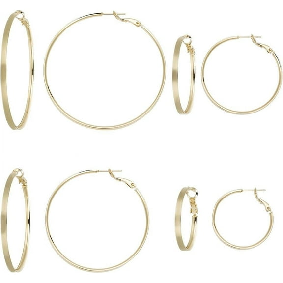 1 Box 4 Pairs Thin Golden Hoop Earrings Real 14K Gold Plated 3/4/5/6cm Lightweight Round Circle Earrings for Women Jewelry Making Earring Set Crafts Supplies colorful DIY