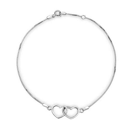 Filigree Heart Anklet - Sterling Silver Open Interlocking Hearts Anklet 9in
