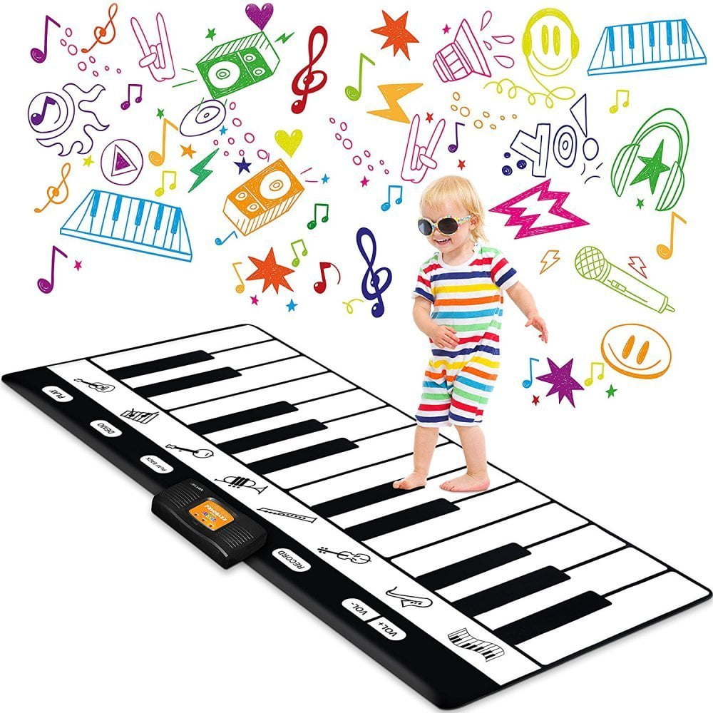 19 Piano Key Playmat Touch Play Game Dance Blanket Carpet Mat with Record Adjustable Vol 43.3X14.2 Demo Educational Toys for Girls Boys Play Playback Music Mat for Kids Toddlers 