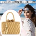 thumbnail image 4 of Bolsos Hombro Tejidos Con Cordón para Mujer Bolso Paja para Playa (marrón Claro), 4 of 9