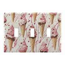 Yayeee Toggle Light Switch Wall Plate 3-Gang 6.37"x4.48" Decorative Outlet Cover, Pink Ice Cream Pattern