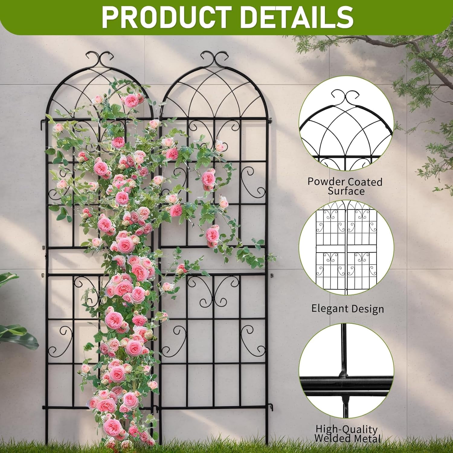 WJSP Garden Trellis 2 Pack Black 16"W x 61"H Metal Rust Proof for Climbing Plants Cucumber Vine Rose