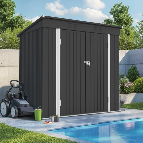 Seizeen Shed & Outdoor Storage, 6x4FT Metal Storage Shed for Tools, All-Weather Galvanized Garden Shed with Sloped Top, Backyard Patio Lawn Walk-In Shed, Black