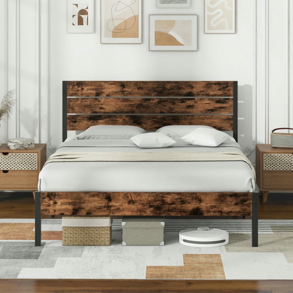 Barara King Bedroom Bed Frame, Bed Platform Frame,Full/King/Queen/Twin Size Bed Frame with High Headboard and Mute Bar-Queen Size
