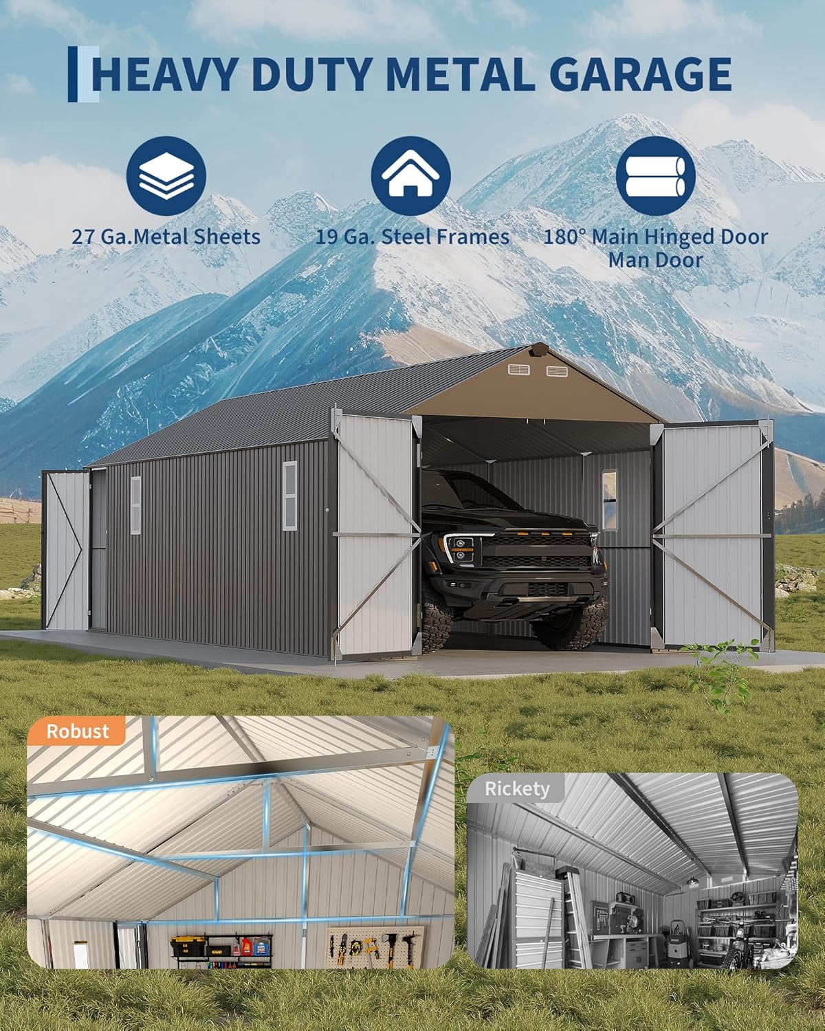 12 ft x 25 ft Enclosed Metal Carport with Vertical Steel Roof, All-Weather Steel Garage Shed with Side Man Door for Sedans & SUVs, Gray Finish