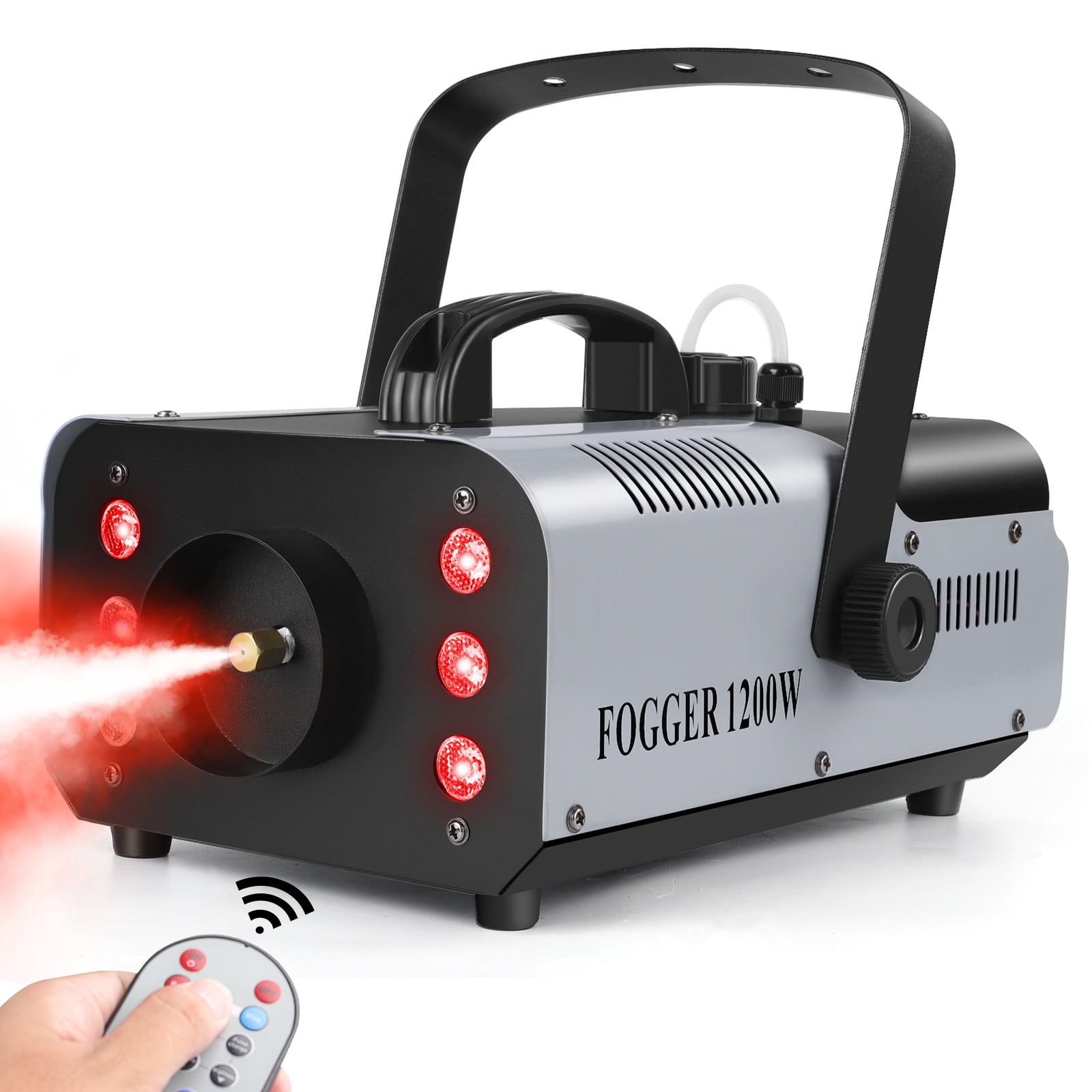 JAJALUY Fog Machine 1200W with RGB 6 LED Lights & Remote - Smoke Haze Generator for Stage, DJ, Club, Party (1 Pack)