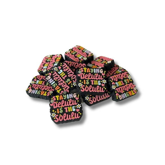 Staying Delulu is The Solulu Silicone Focal Bead 12pk Bulk Teen Girls Lemon Funny Quotes Song Lyrics for Beadable Pens Keychains Charms