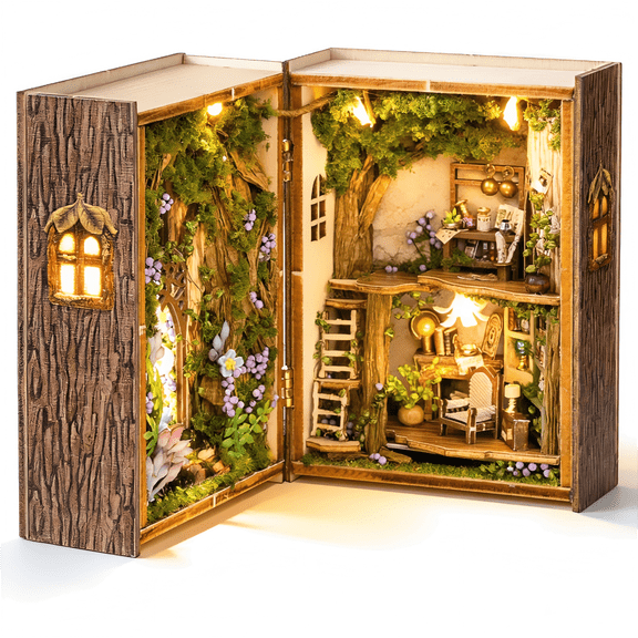 MOJINO Book Nook Kits for Adults- DIY Miniature House 3D Puzzle Bookends for Adults and Teens, Tiny House Bookshelf Insert Decor & Halloween/Christmas/Birthday Gift (Jungle Wonderland)