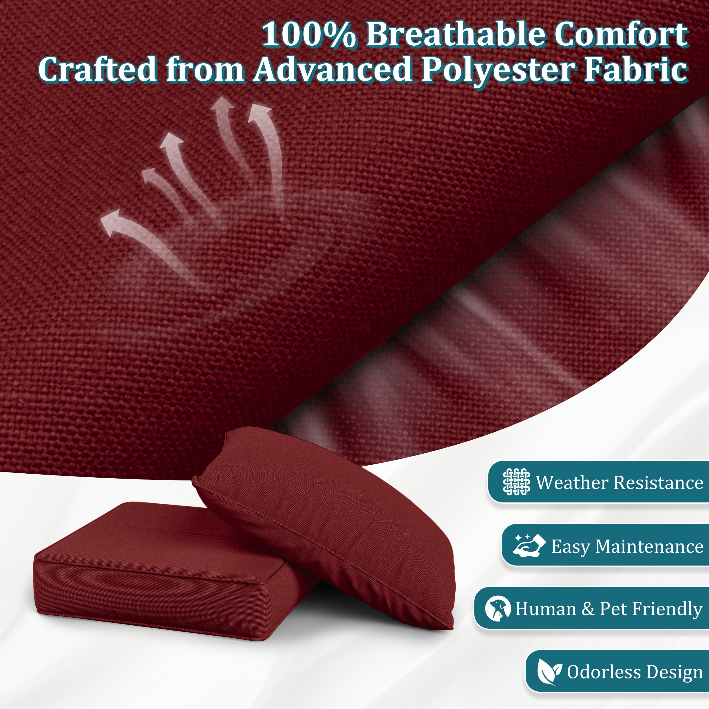 Kimunuk 6 Pack Outdoor Deep Seat Cushion Set, 24" x 24" x 6.5" Patio Furniture Chair Cushions Replacement for Sofa Couch, Burgundy