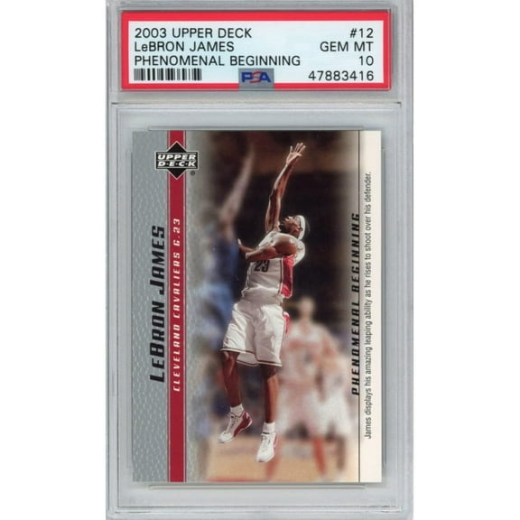 Graded 2003-04 Upper Deck UD LeBron James #12 Phenomenal Beginning Rookie RC Basketball Card PSA 10 Gem Mint