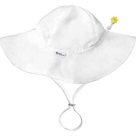 Green Sprouts UPF 50  Eco Wide Brim Shade Hat Breakaway Safety Chin Clasp - White Newborn