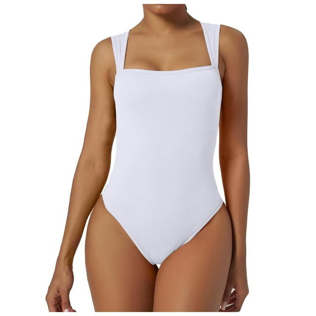 Women's Sexy Ribbed Strappy Square Neck Sleeveless Tank Tops Bodysuits, Perfect for Street, Party, Club and Daily Wear