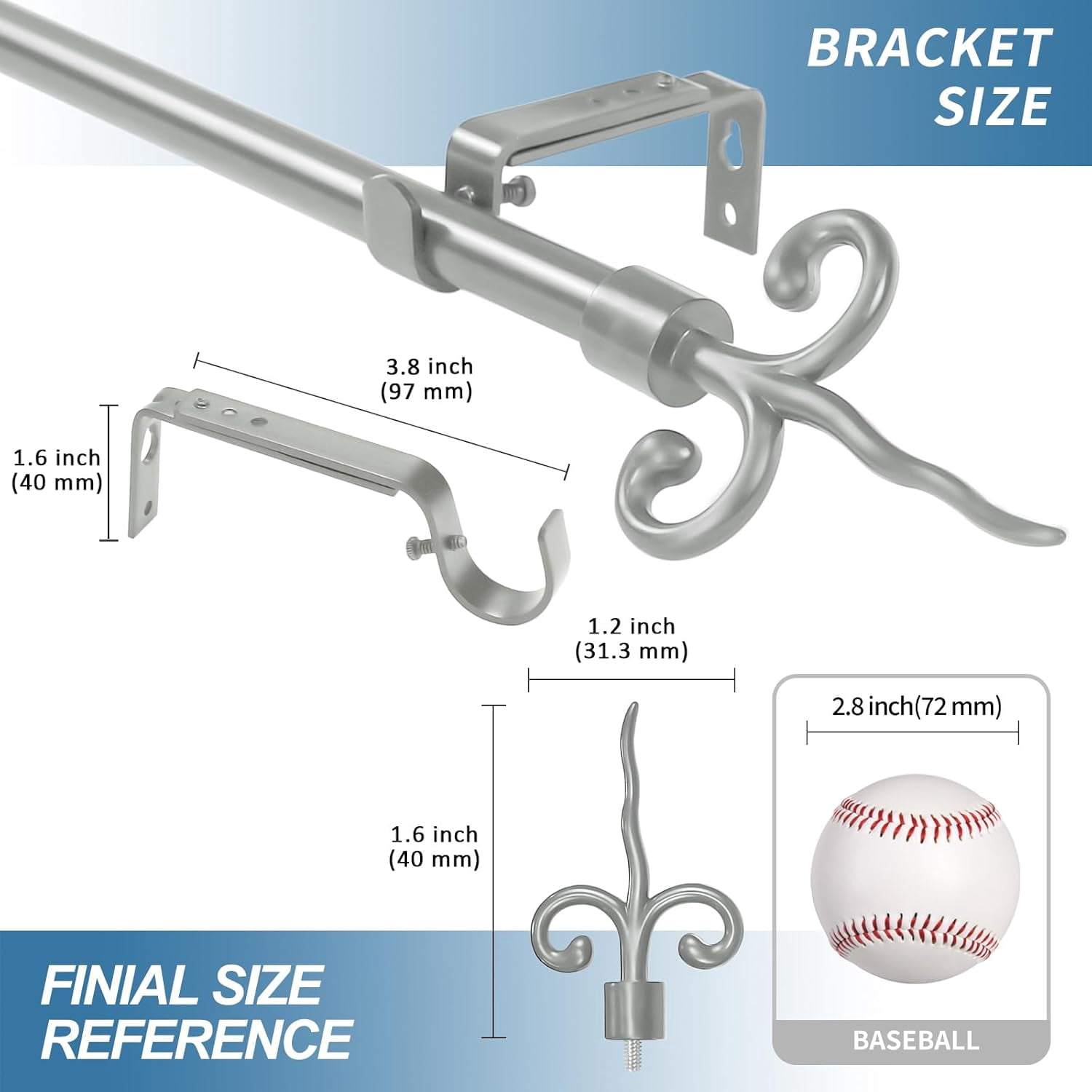 Urbanest Adjustable Single Curtain Rod Set With Flame Finials – 5/8-Inch Diameter, Pewter, 84–120 Inches