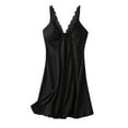 thumbnail image 2 of Voncos Satin Nightgown for Women - Silky Lace Trim V-Neck Spaghetti Strap Slip Sleep Dress with Bow, Lightweight Comfortable Sleep & Loungewear Black XL, 2 of 3
