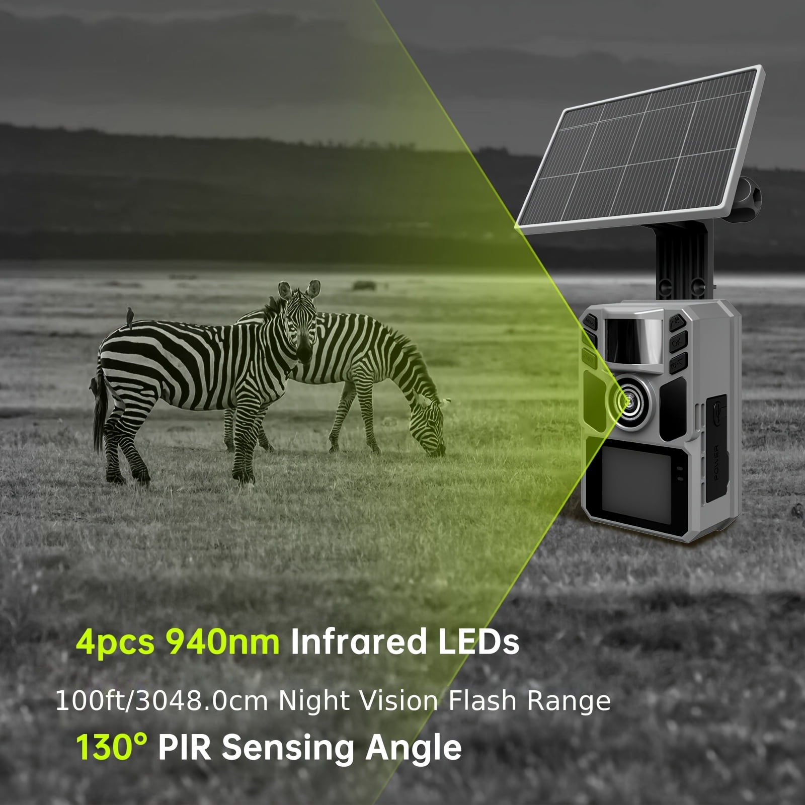 4K 64MP Hunting Trail Cameras Solar Game Trail Cam-130-Degree Wide Angle Deer Wildlife Monitoring with Night Vision Built In 5000mAh Battery 0.2s Trigger Time Camera