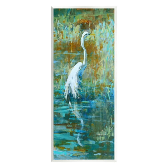 Stupell Industries Egret Bird Swimming Pond Nature Coastal Painting Unframed Art Print Wall Art