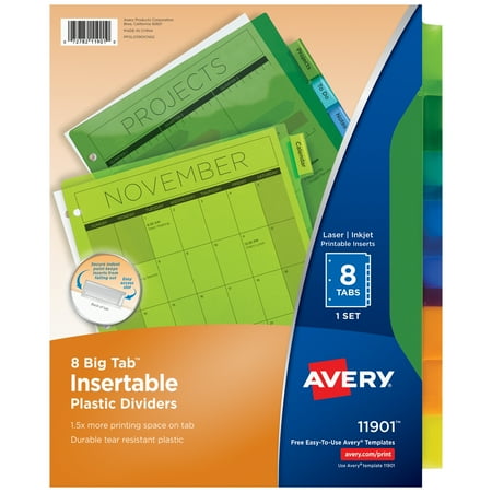 UPC: 0072782119010 | Avery Big Insertable Plastic Dividers  8-Tab Set  Multi-Color