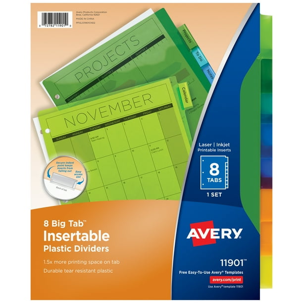 Avery Big Tab Insertable Plastic Dividers, 8Tab Set, Multicolor