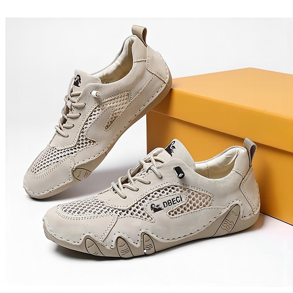 Men's Casual Outdoor Sneakers Breathable Comfort Waterproof for Hiking Mesh Non-Slip Summer Lightweight Classic Shoes Beige 7.5 US