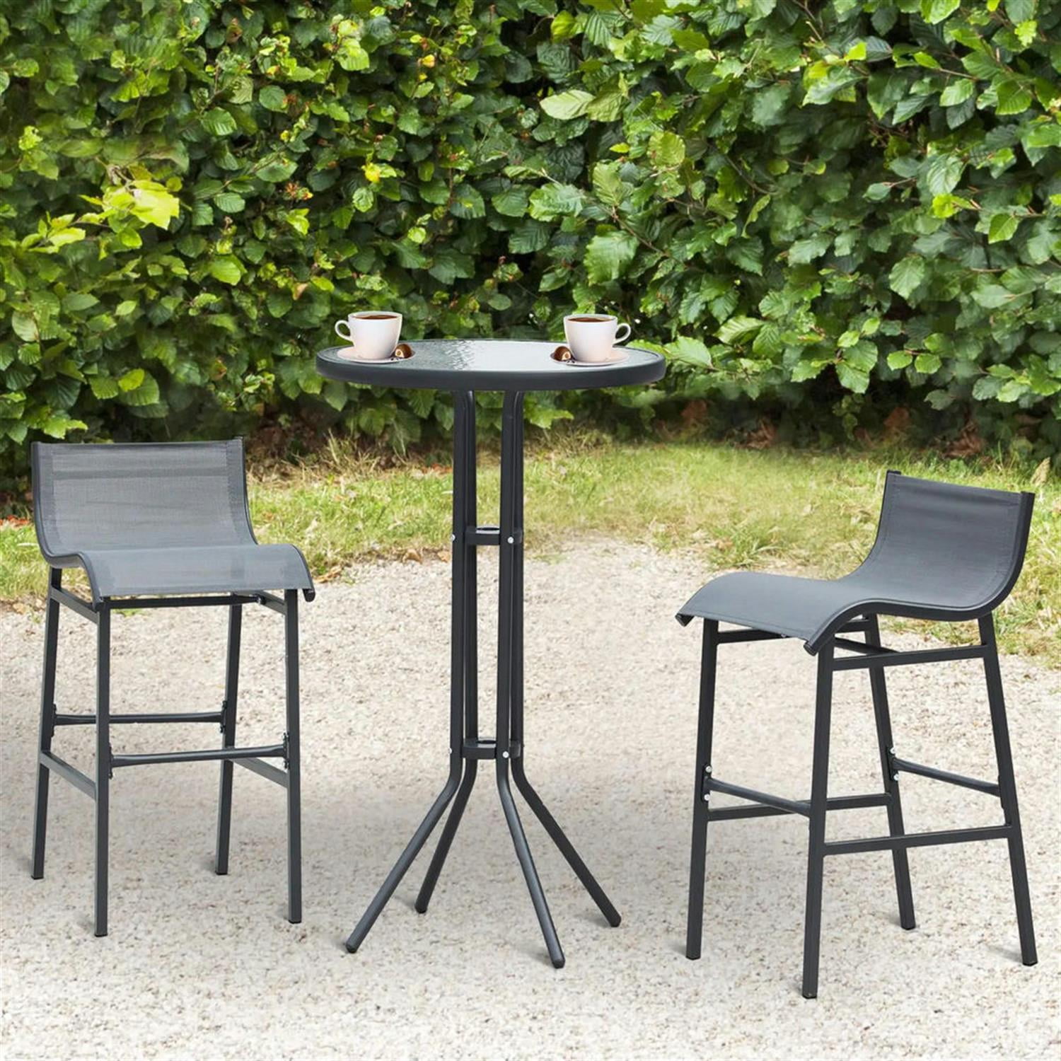 Demi Bonn 19" Round Bar Height Bistro Set for 2, Outdoor Pub Table and Chairs, Durable Build, Ideal for Small Patio and Garden, Gray