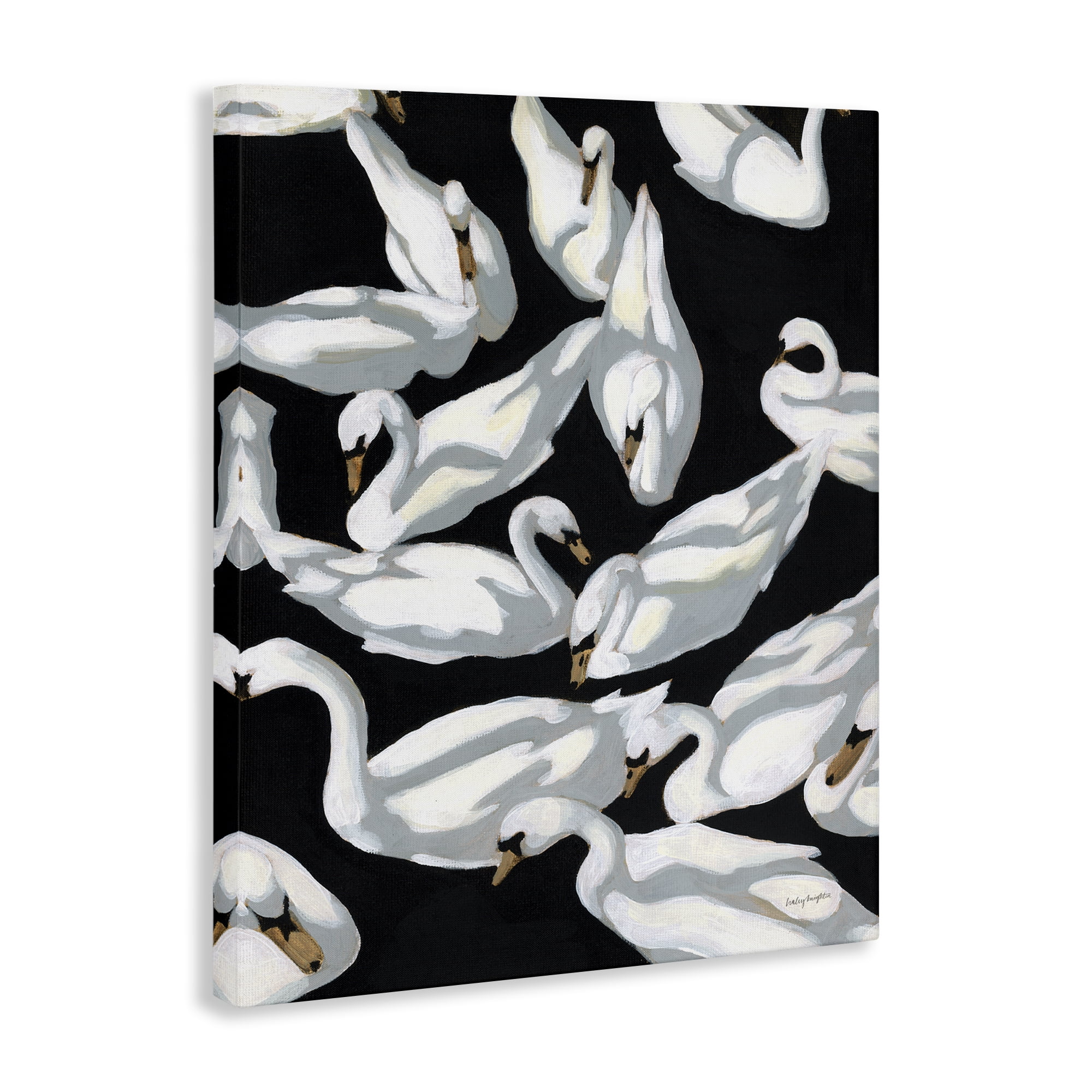 Stupell Industries Overlapping Swans on Black Animals Painting Wrapped Canvas Art Print Wall Art, 36 x 48