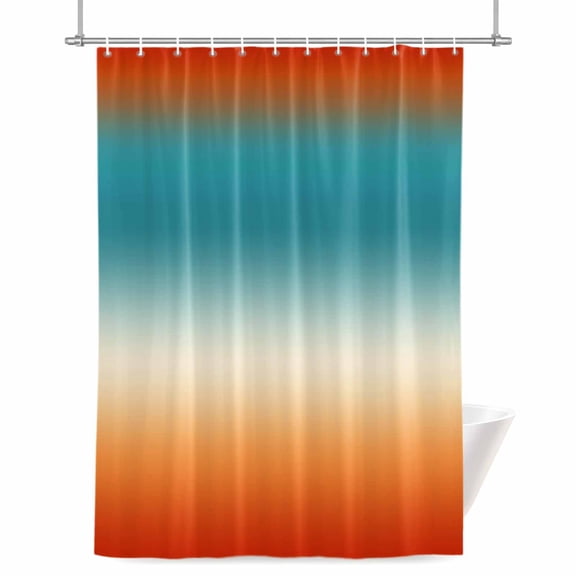 Bohemian Gradient Blue Shower Curtain, Modern Minimalist Red Orange Ocean Beach Waterproof Shower Curtain Set with 12 Hooks Lightweight Bath Curtains Fabric Bathroom Decor 36x72 Inches
