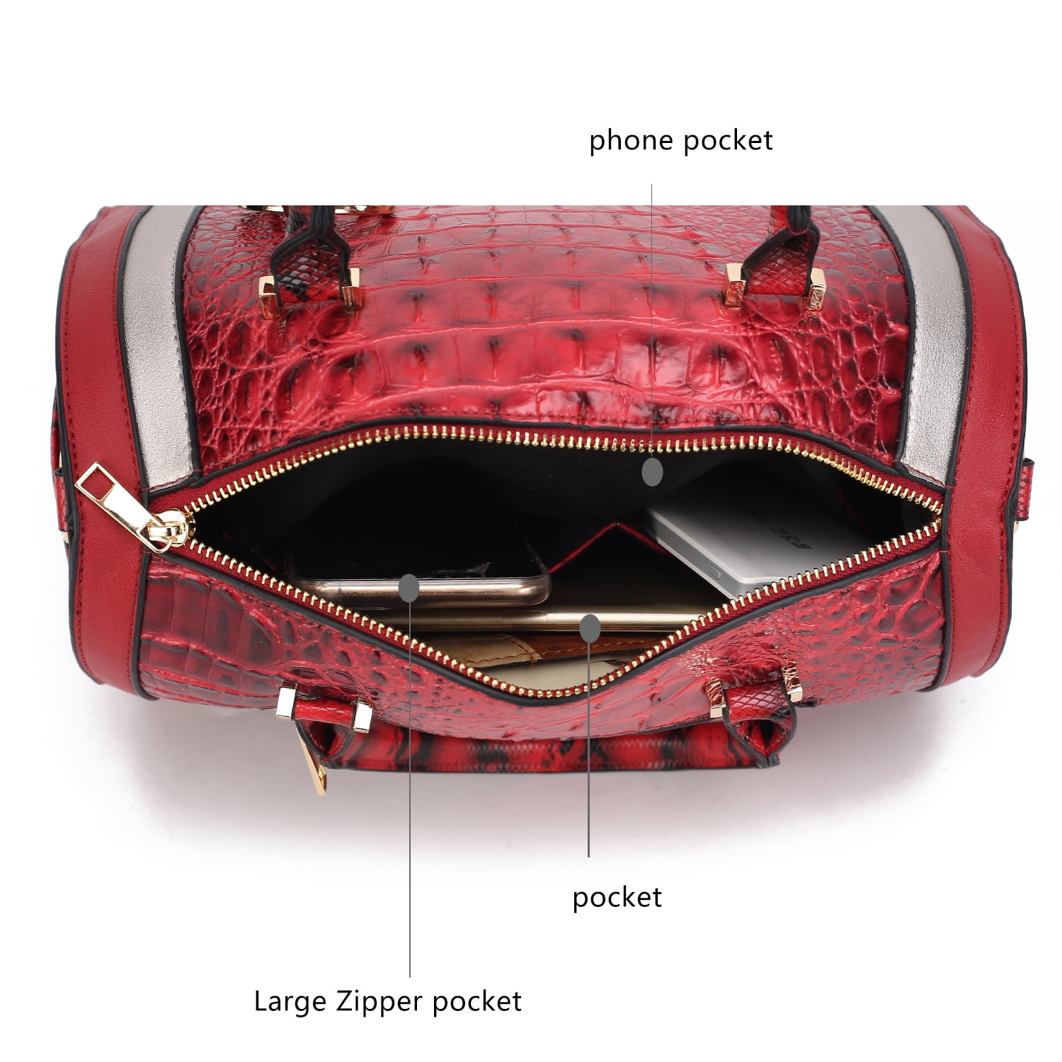 MKF Collection Vegan Leather Satchel Bags for Women, Crocodile-Embossed Purse Handbag by Mia K. Brown