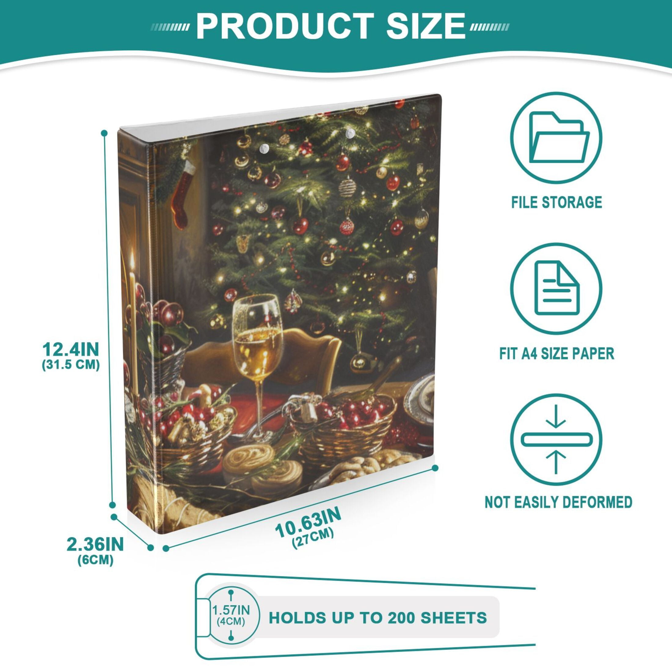 Christmas Dinner 3 Ring Binders 1.5 inch Hardcover File Folders with Interior Pockets A4 Size Organizer for School Office Hospital