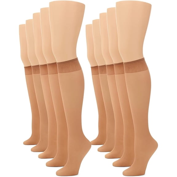 No nonsense Women's Sheer Knee Highs with Comfort Top 8 Pair Pack, Tan, One Size