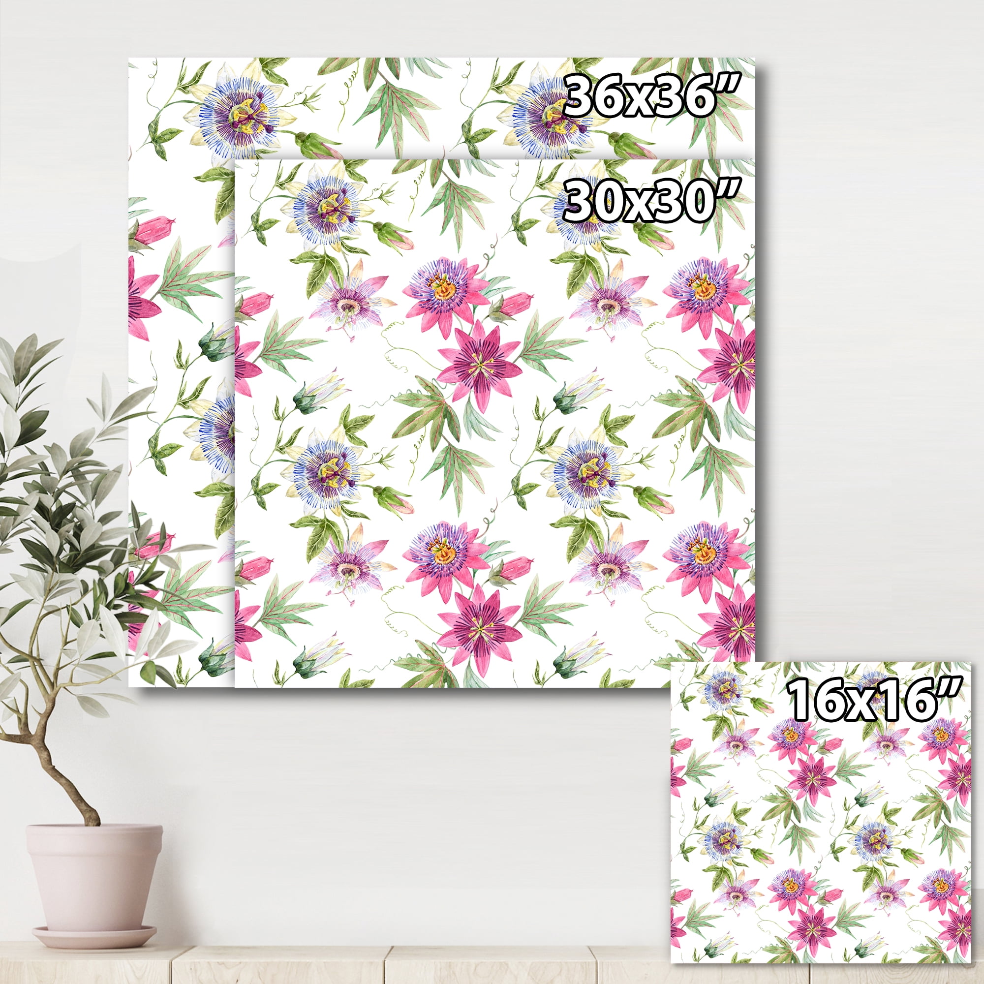Designart ' Pink Passionflower Flowers and Petals ' Traditional Canvas Wall Art Print