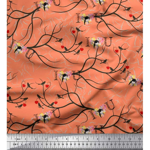 Soimoi Rayon Crepe Fabric Floral,Rat & Cat Artistic Printed Craft Fabric by The Yard 46 Inch Wide