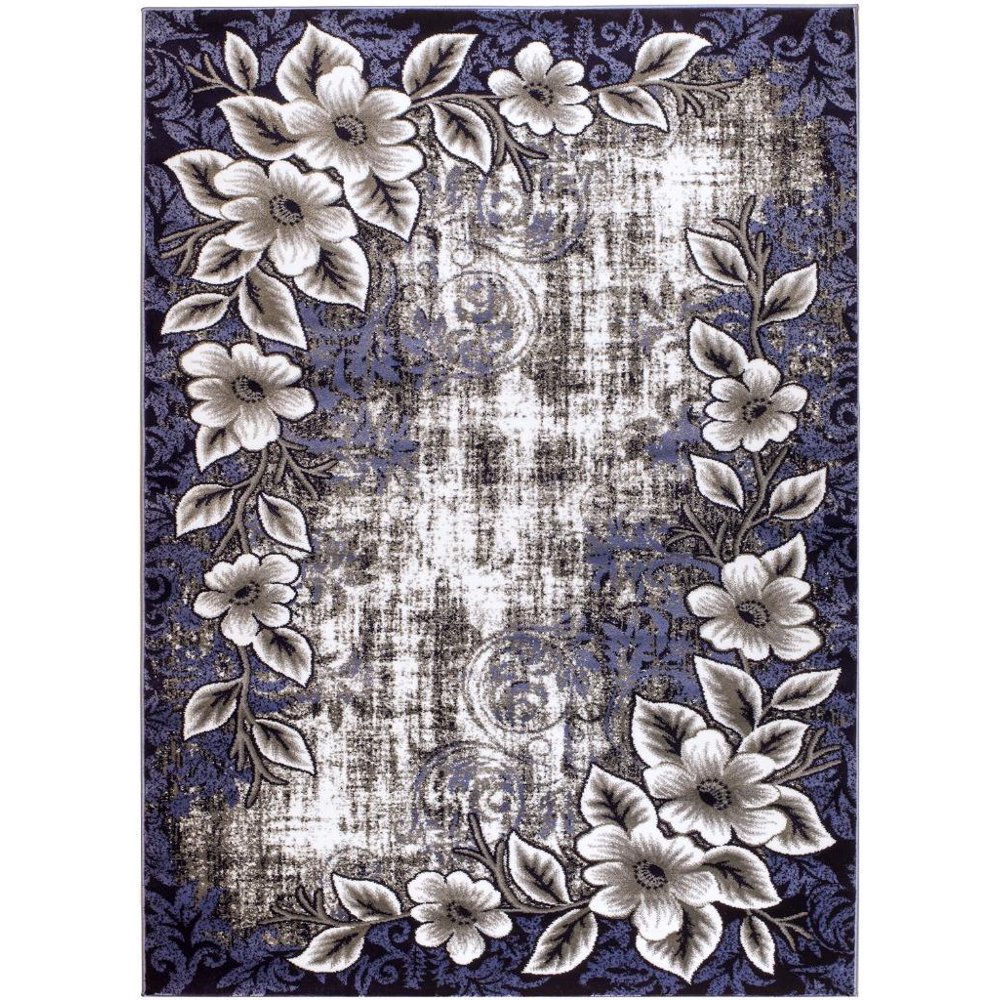 Persian Rugs 4613 Navy Blue Floral Modern Area Rug 5x7