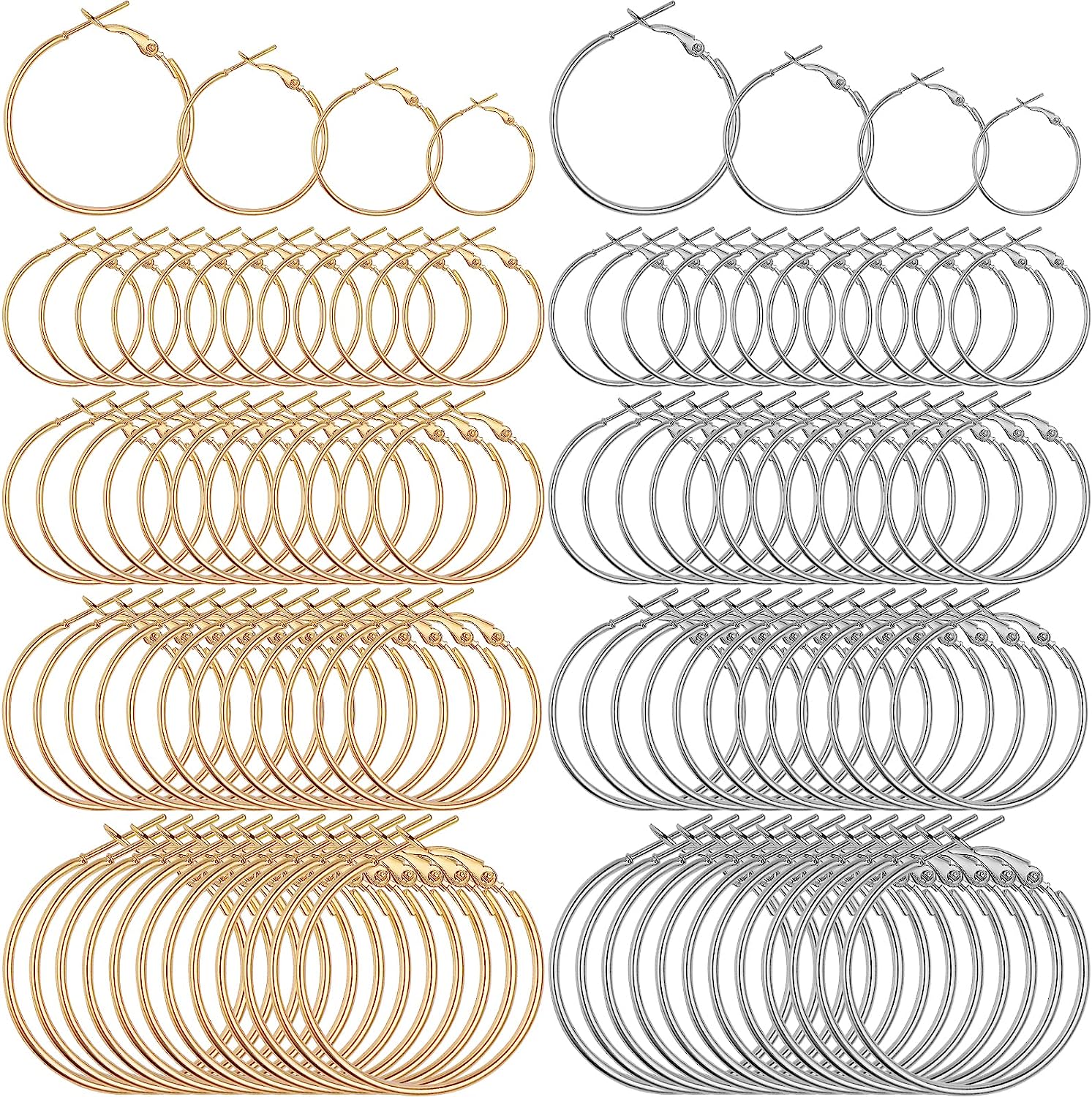 96Pcs Mixed Size Hoops for Earring Making, Round Earring Hoops Open